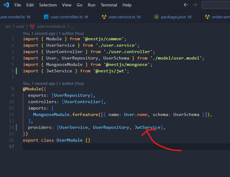 importing jwt service as provider in app.module.ts