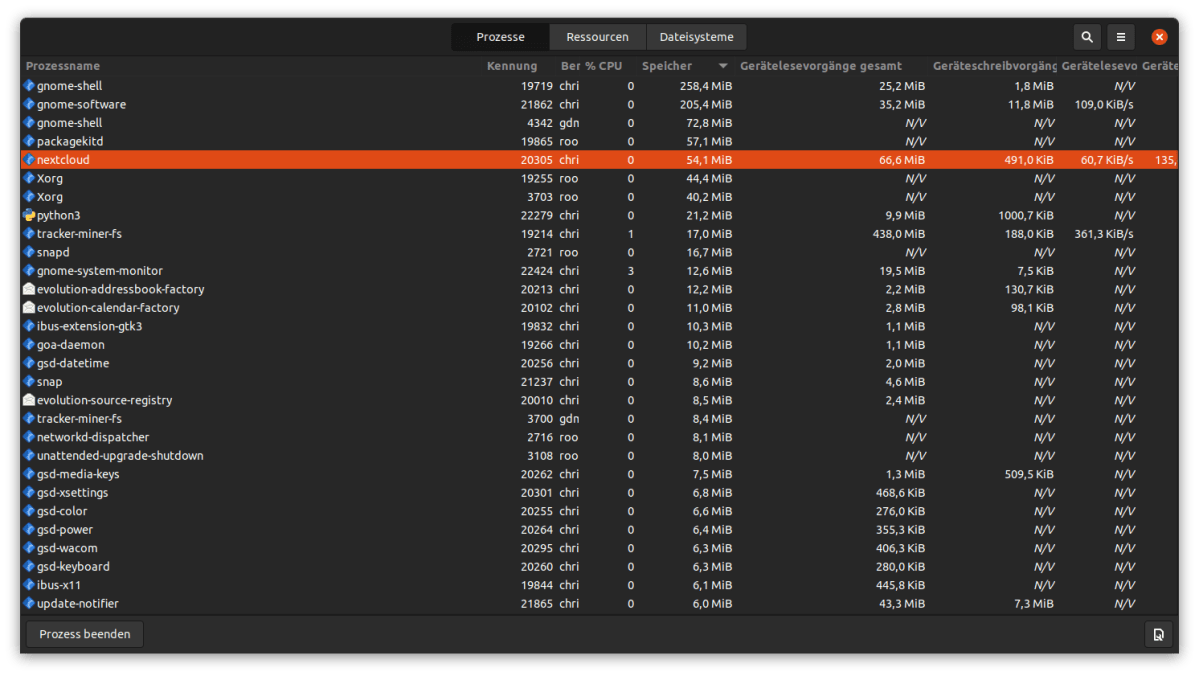 system monitor - processes