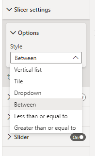 Drop down includes "between"