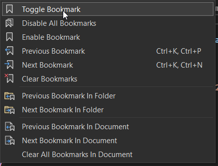 Bookmark menu