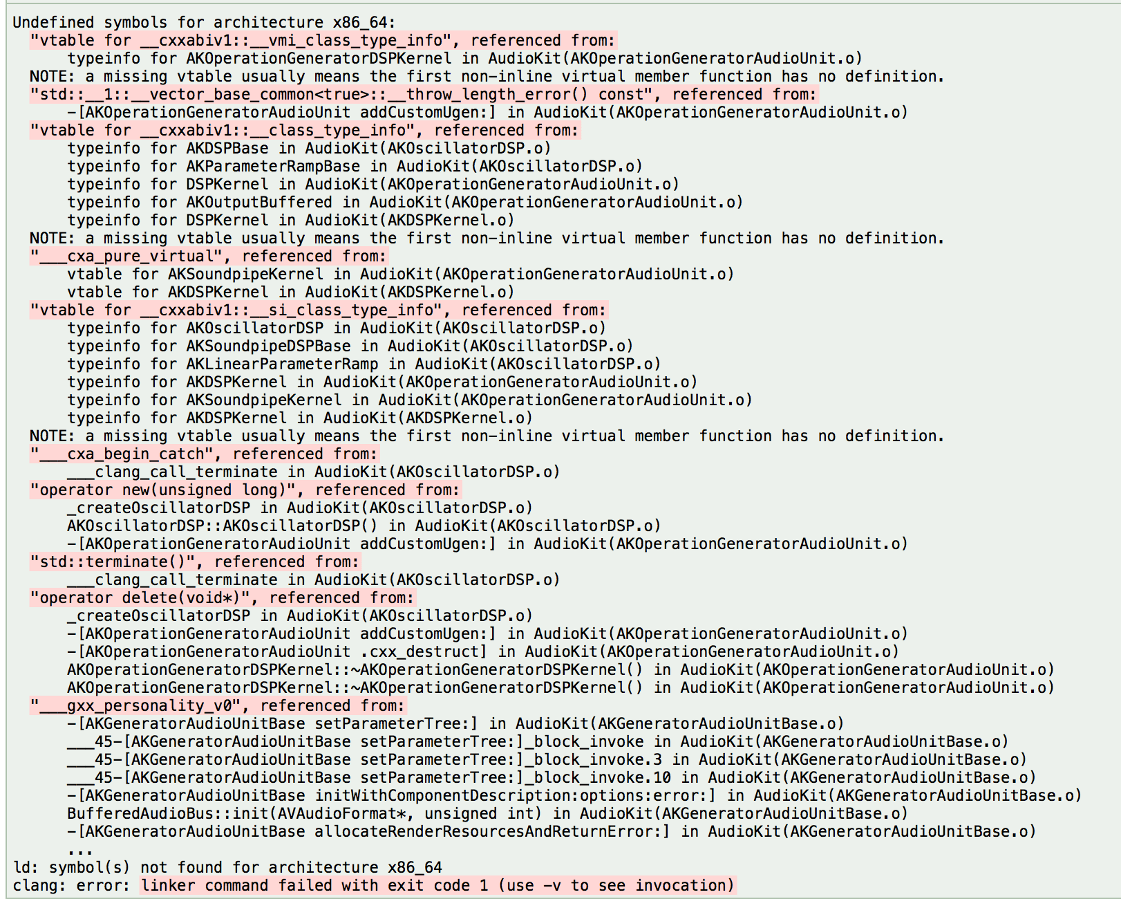 There's no mystery here, the linker is telling you that you haven't defined the missing symbols, and you haven't. Ios Undefined Symbols For Architecture X86 64 Symbol S Not Found For Architecture X86 64 Stack Overflow