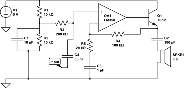Single Supply Amplifier For Driving 8ohm 0 7w Speaker