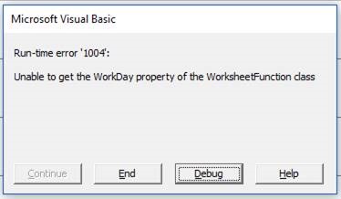 Excel vba workday function