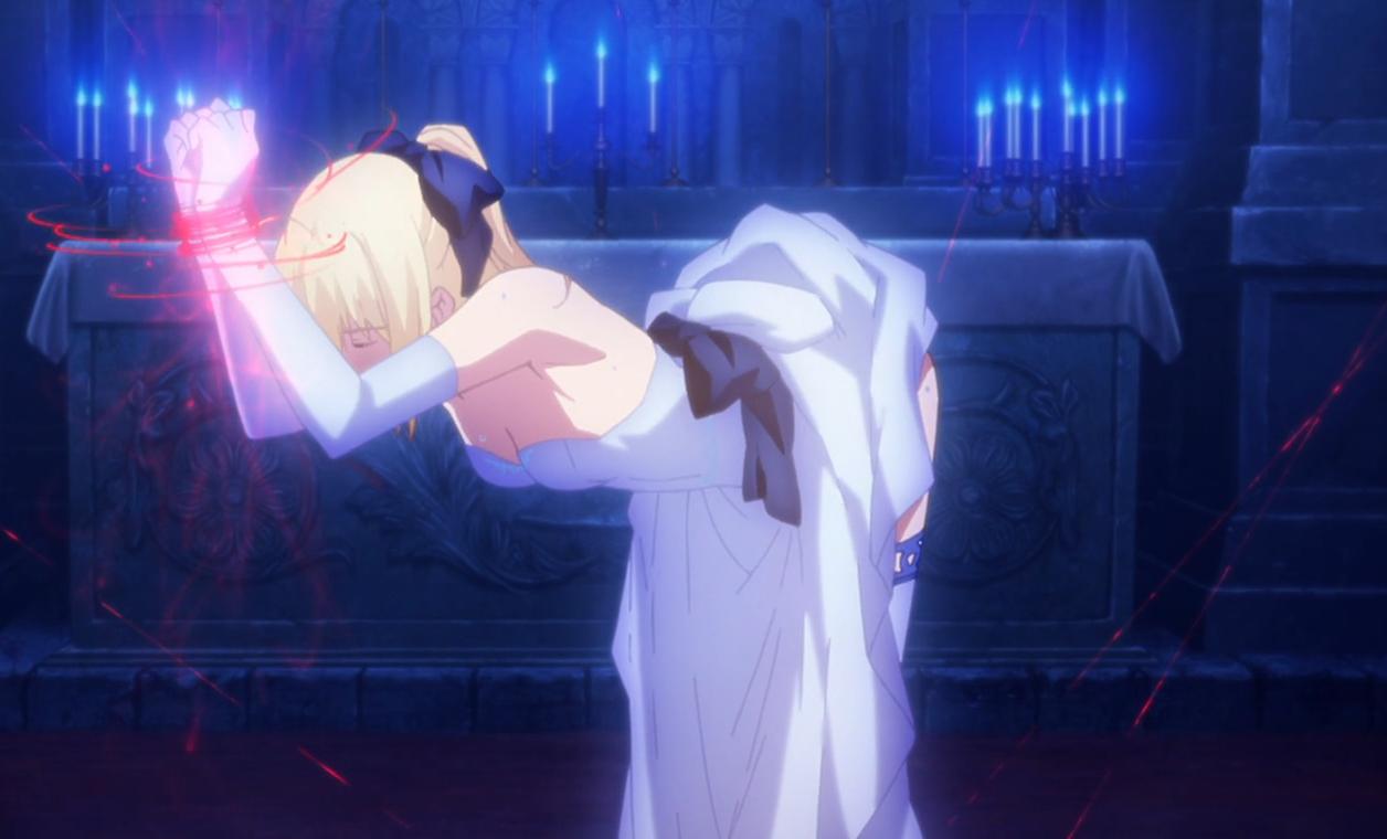fate stay night - Why is Saber wearing a white wedding dress and why was  she posed like that? - Anime & Manga Stack Exchange