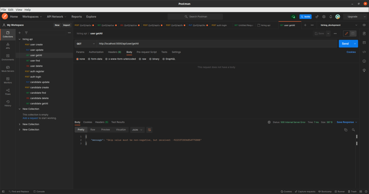 While testing api in which pagination is applied it's throwing error