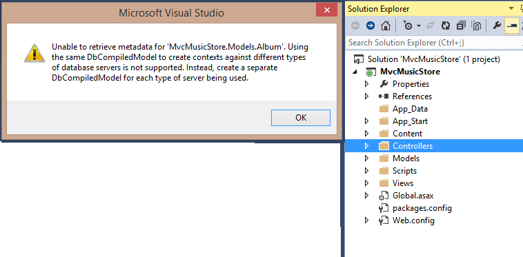 Unable To Retrieve Metadata For Mvcmusicstore Model Album While Creating Controller With Read Write Actions And Views Using Entityframework Stack Overflow 