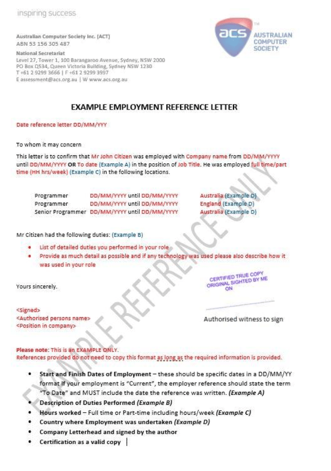 Sample Work Experience Letter For Acs Skills Assessment Expatriates Stack Exchange