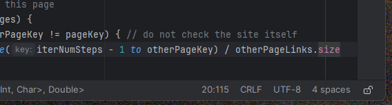 Code editor view, showing cursor at 115 and the vertical column is there too.