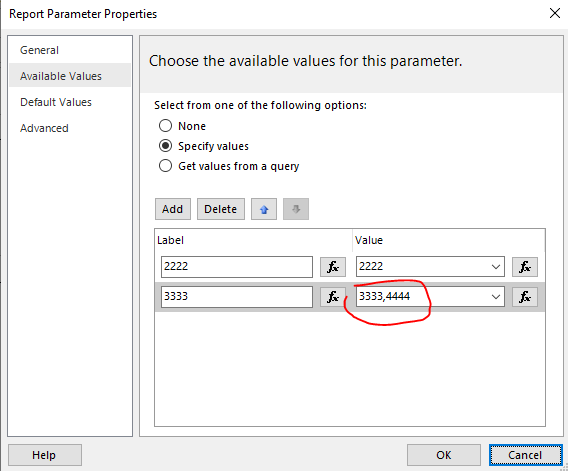 SSRS Parameters Specifying Multiple Values In One Label Ssrs parameters specifying multiple values in one label