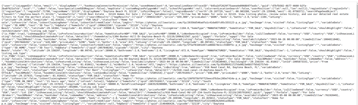 Image showing the data on browser. 