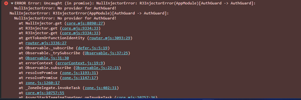 error shown in console