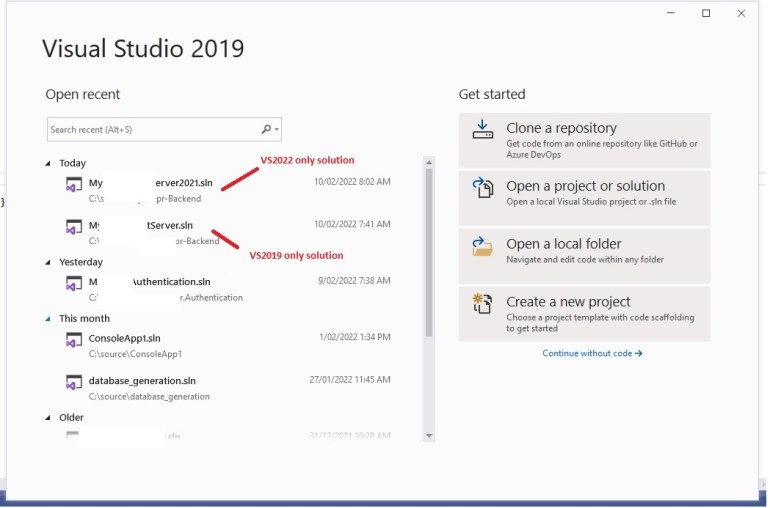 How Do I Stop Visual Studio 2022 And 2019 From Sharing Recent Projects List