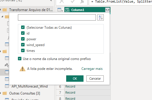 Convert power query table