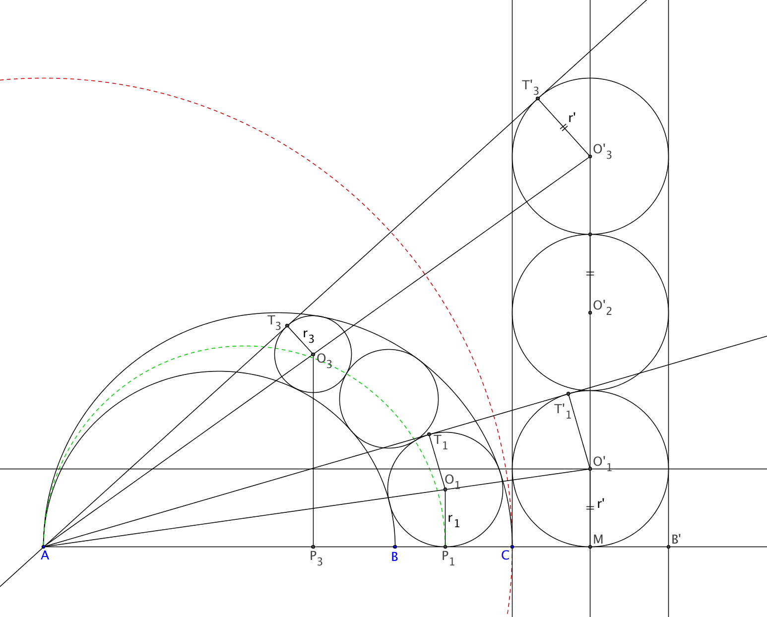 circles inscribed between two tangent semicircles