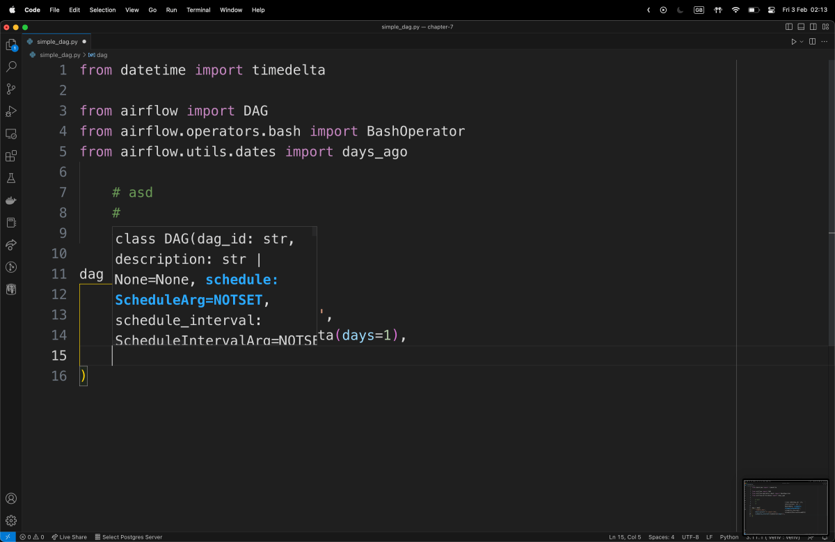 a screenshot of parameter hints obscuring part of the code after entering a new line