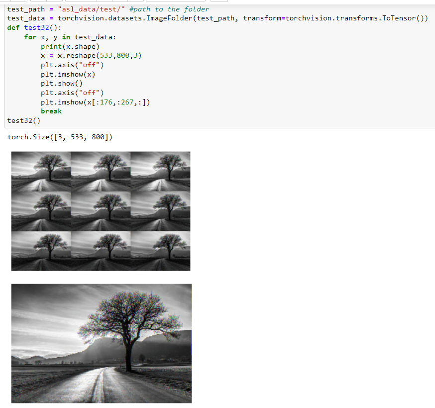 my code and output