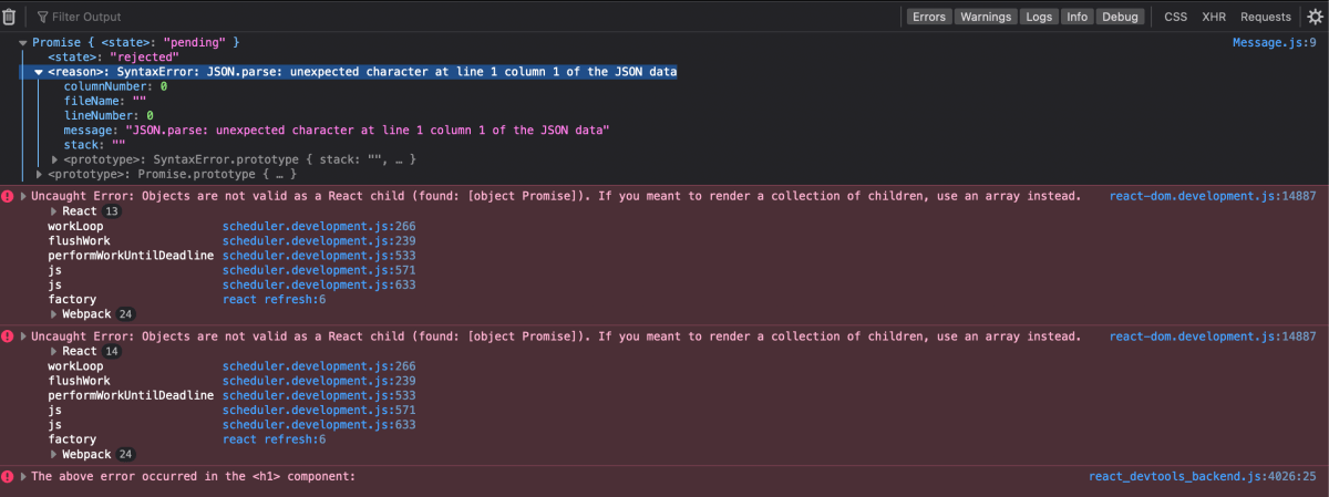 Here is what the console shows