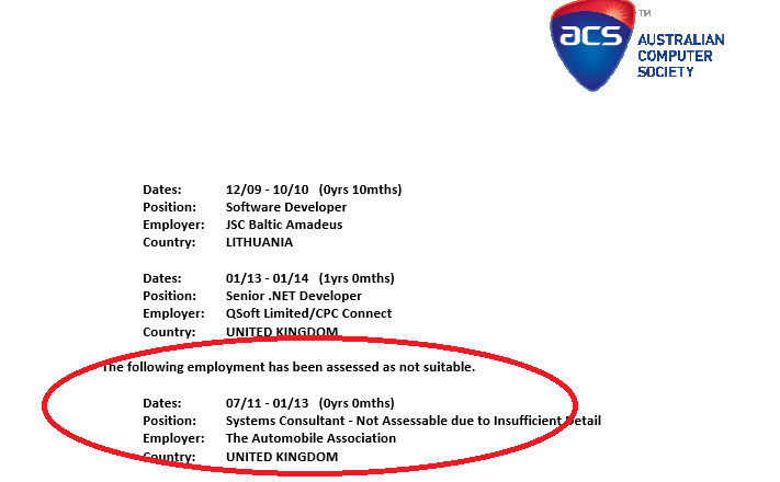Experience Reference Letter For Acs Skill Assessment For 189 Type Visa Expatriates Stack Exchange