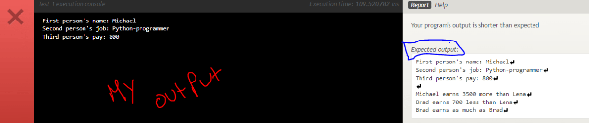My output using the code below (Expected output on the right)