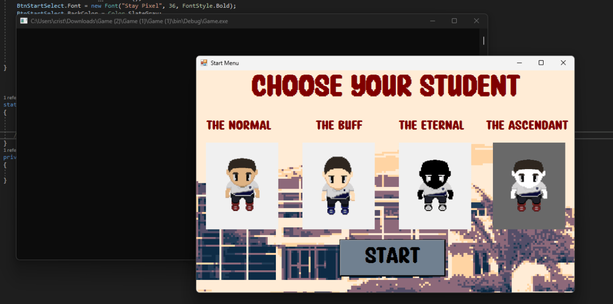 This is the Character Select Menu of the App that we made that we are facing problems at