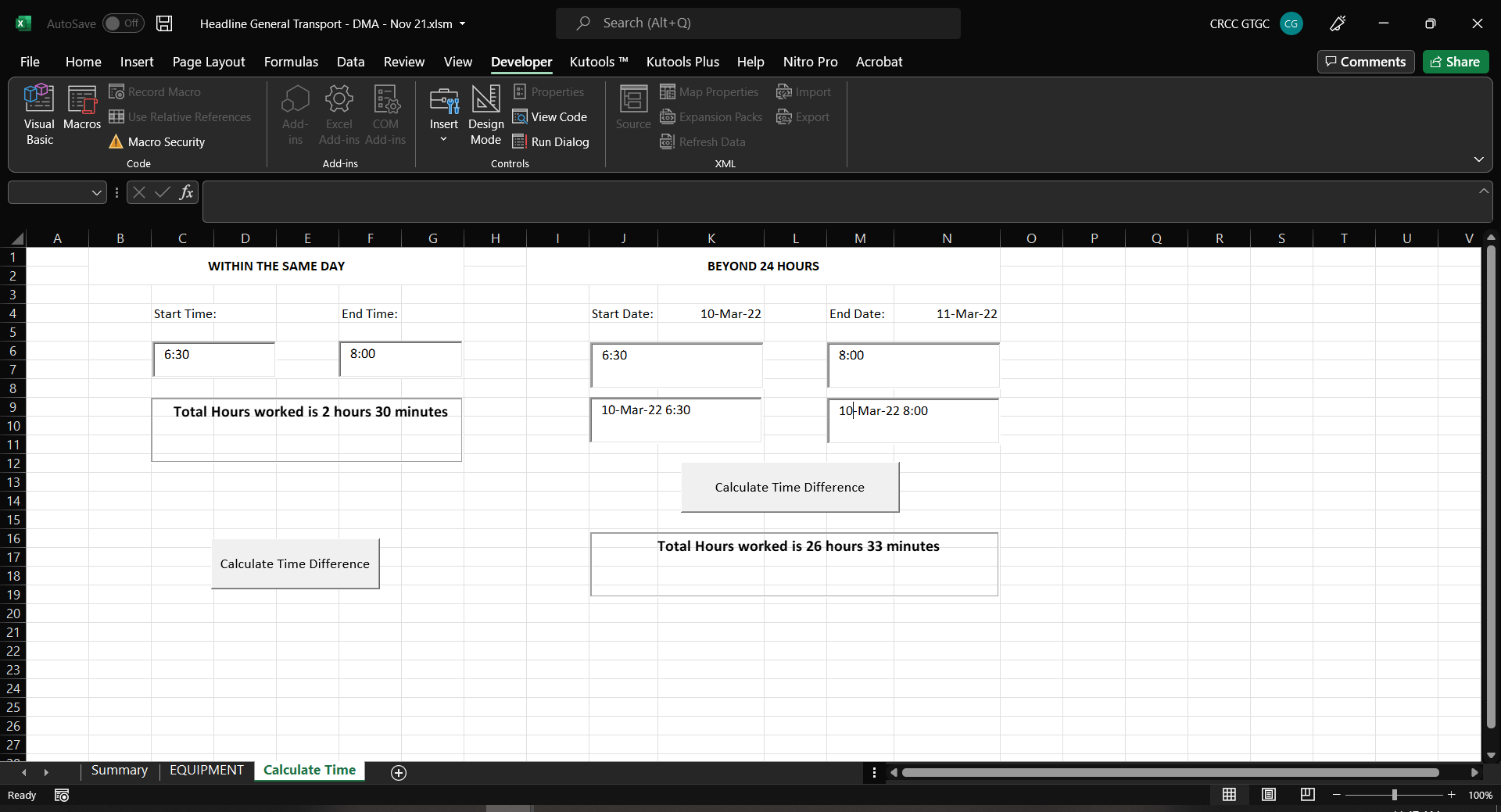 Calculate Time Difference in excel VBA and show results by the minute -  Stack Overflow