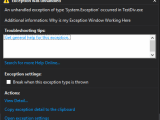 C Visual Studio 2015 Bring Back Exception Window Stack Overflow