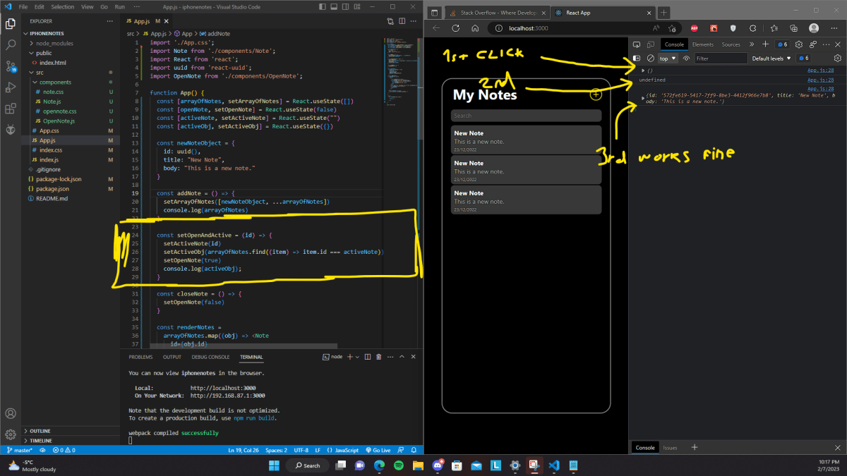 screenshot for the activeObj problem