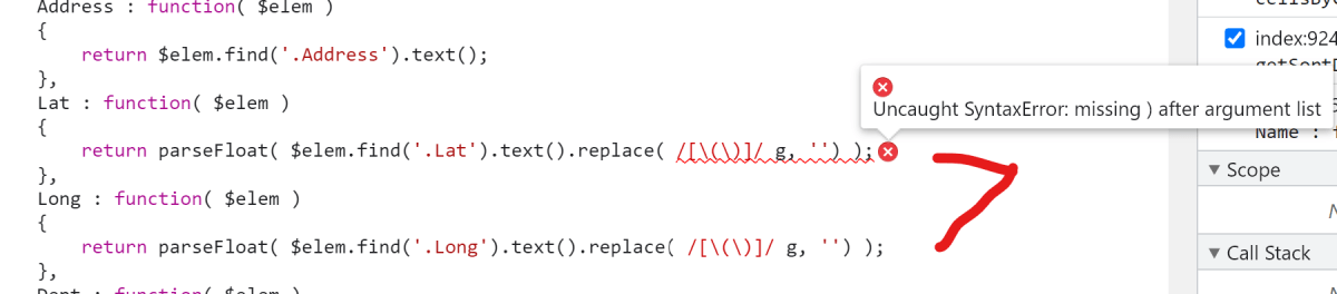 Uncaught SyntaxError: missing ) after argument Regex
