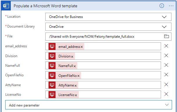 Word Online Business Connector Populate A Microsoft Word Template How To Add New Parameter Dynamically Stack Overflow