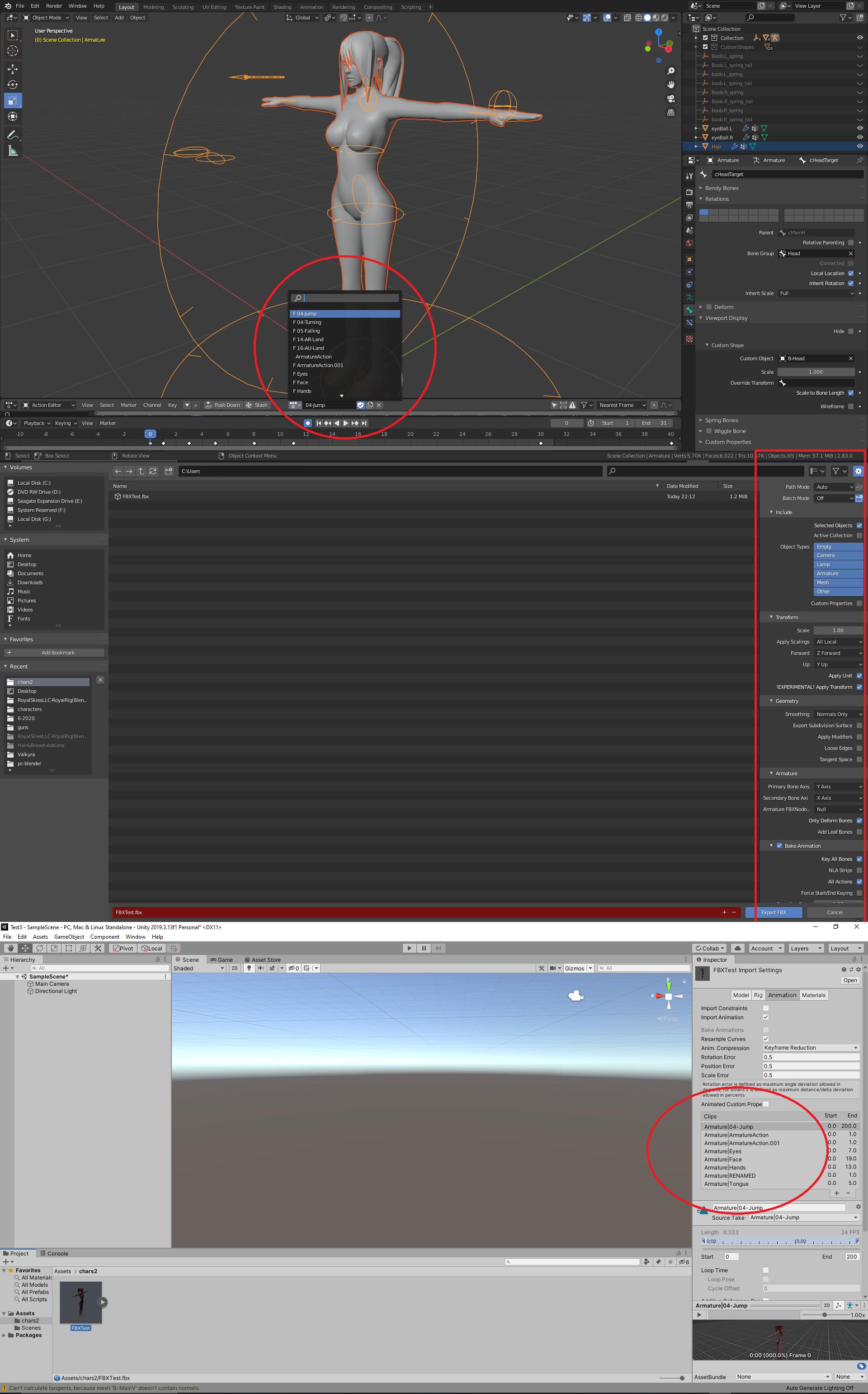 How does blender nla animations export to fbx unity