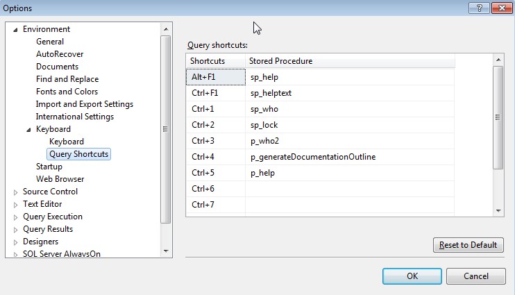 Is There A Way To Bind Ssms 2012 Keyboard Shortcuts To A