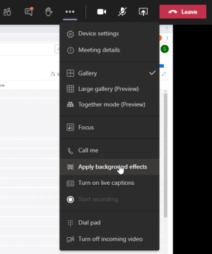teams ms effects menu option microsoft office calling while stack