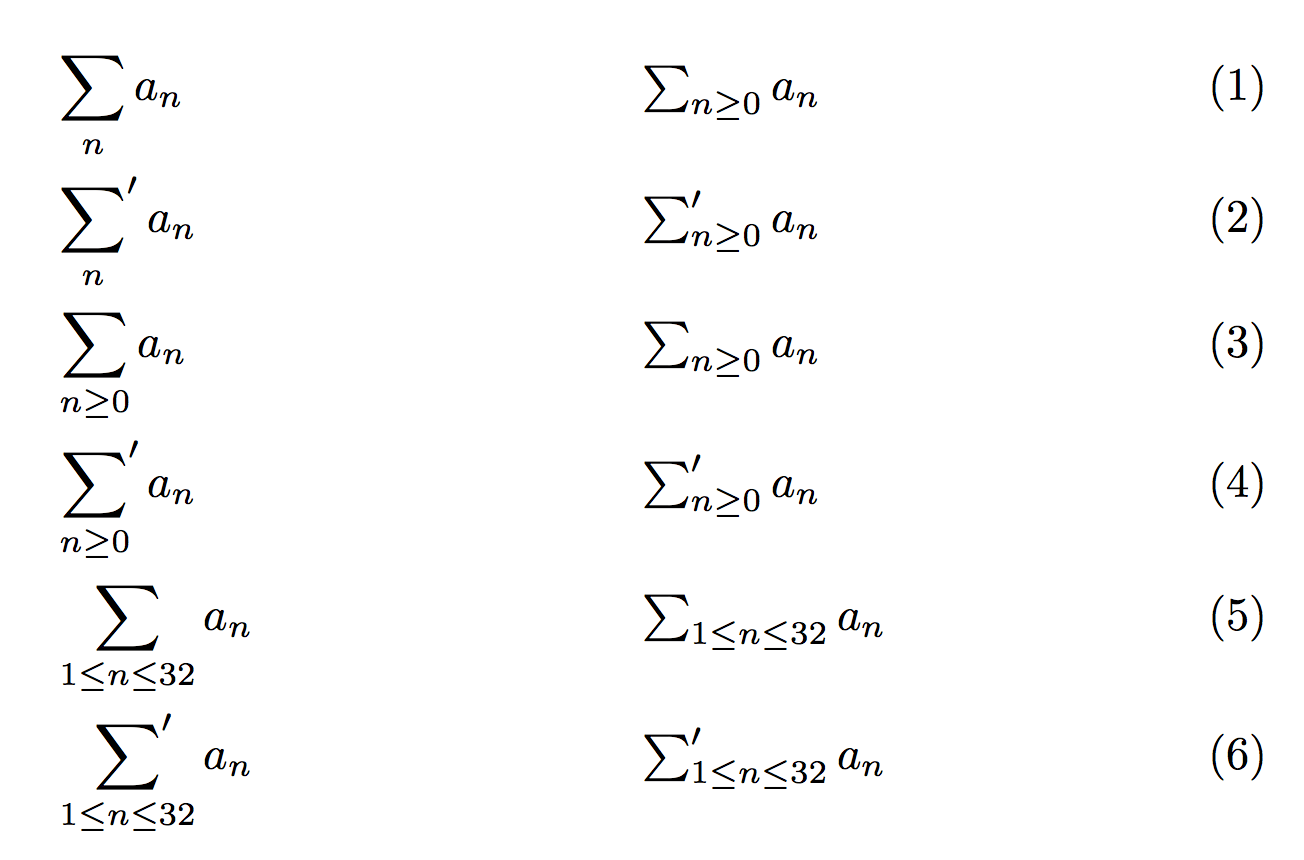 Work well with technical reports, journal articles, slide presentations, and books. Using A Primed Sum Operator In Display And Text Mode Tex Latex Stack Exchange