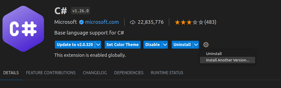 Revert C# Extension version