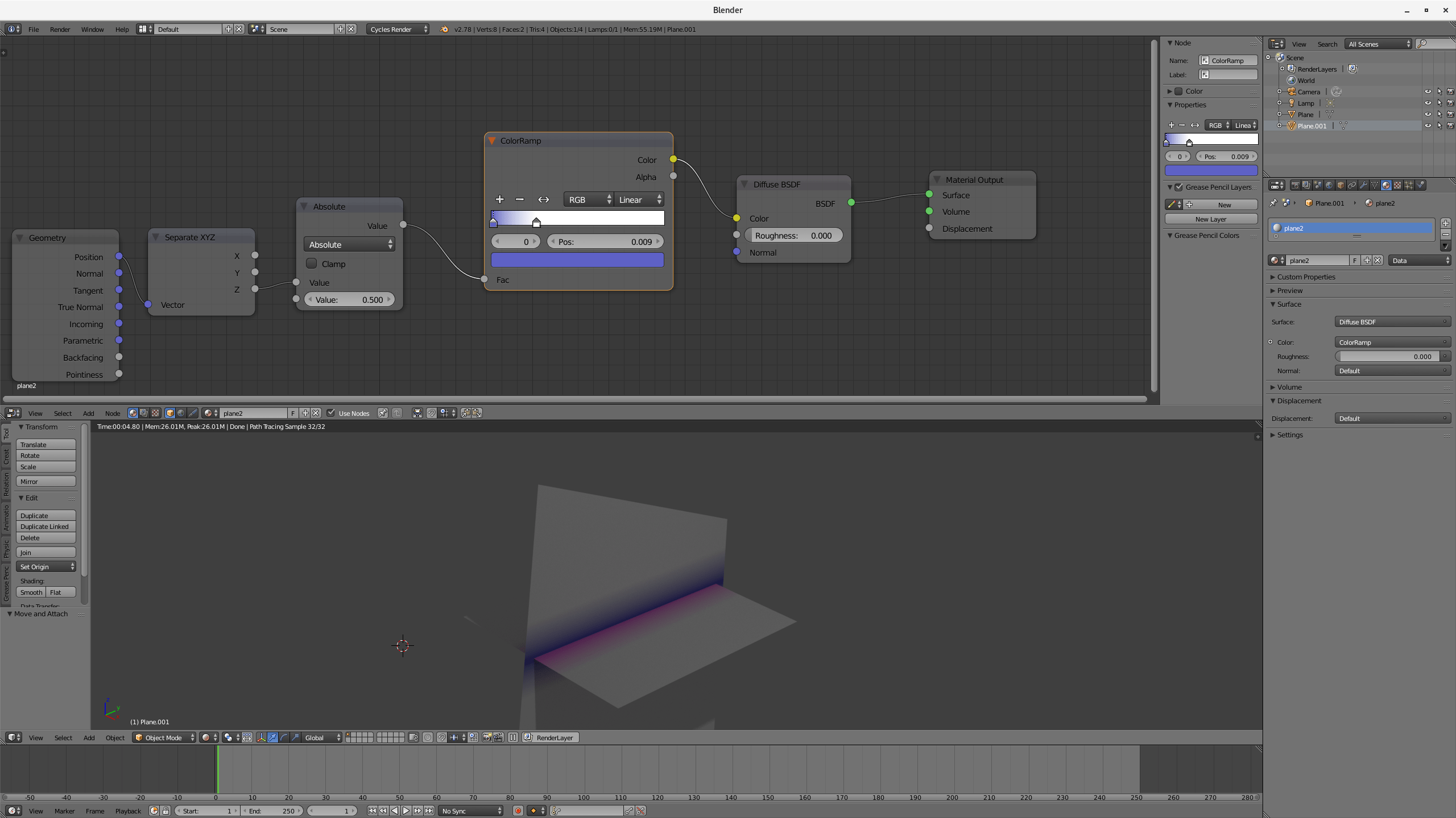 node editor - Cycles, shade based on proximity to another object's geometry - Blender Stack Exchange