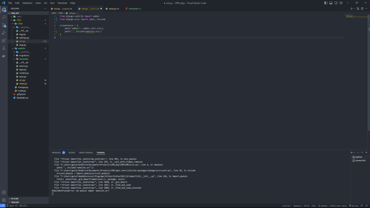 urls.py  file in crm folder 