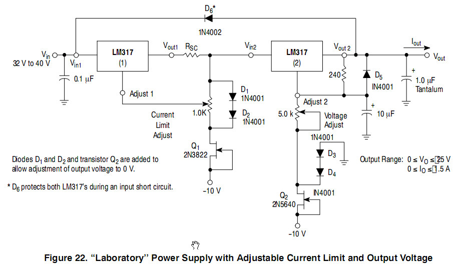 Two Lm317 Based Voltage And Constant Current Regulator