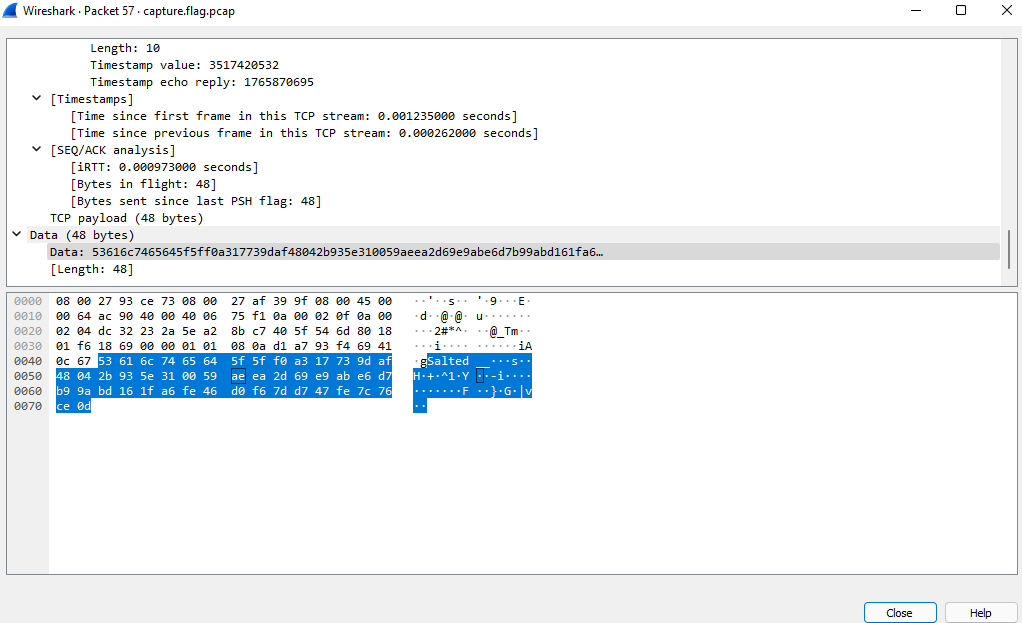 How do I extract the tcp data packet from Wireshark?