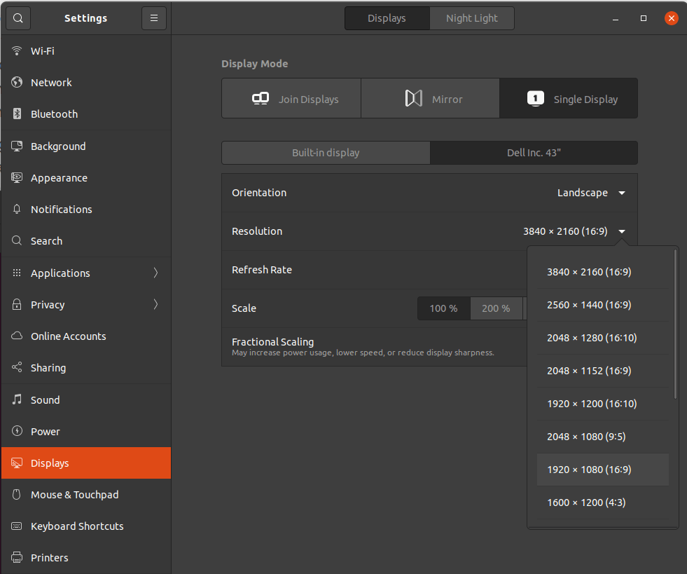Settings → Displays