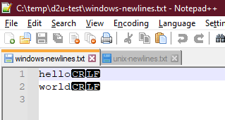 Screenshot of windows-newlines.txt in Notepad++