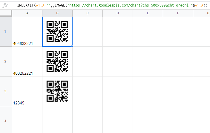 How can i create a qr code for multiple cells in google sheets?