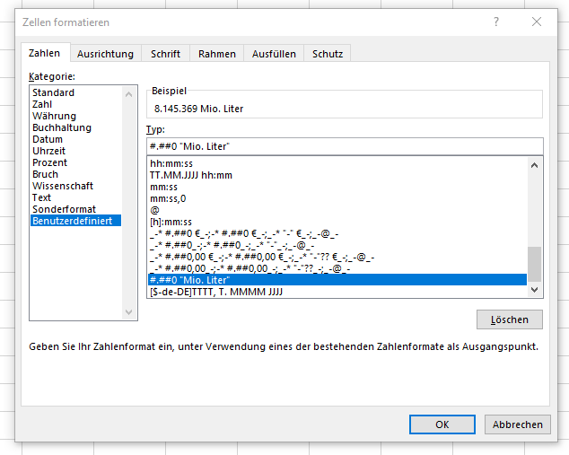 Excel formatting dialog