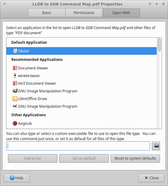 Open With in Properties tab