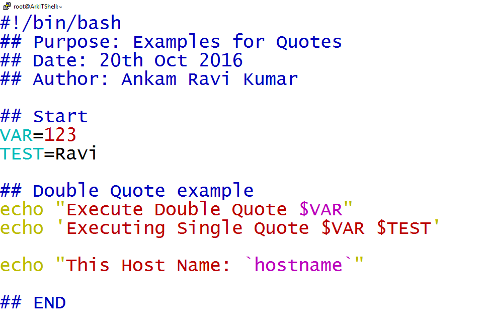 Shell scripting tutorial quotes double, single and reverse quote