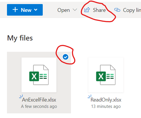 Sharing files in onedrive