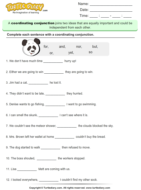 Conjunction that worksheet