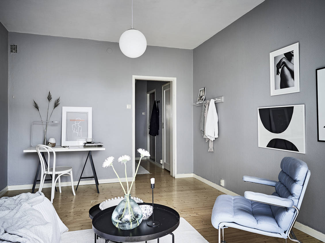 Blue and grey living room