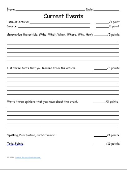 4th grade current events worksheet