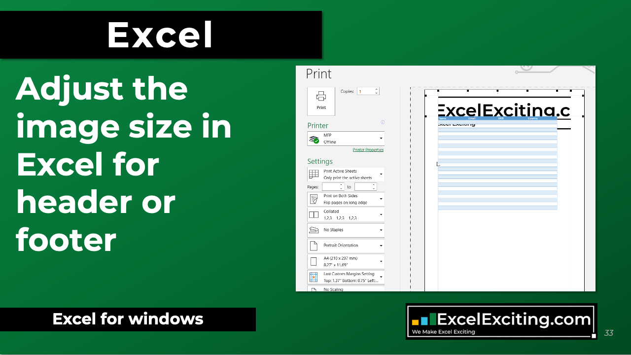 How to adjust the image size in Excel for header or footer? - Excel Exciting