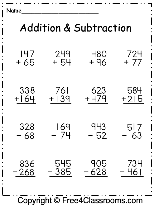 3 digit subtraction with carry over worksheets